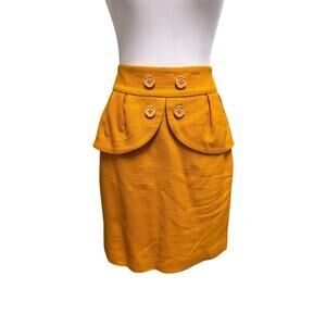Anthropologie Leifsdottier Wool Peplum Pencil Skirt Mustard Yellow Size 4